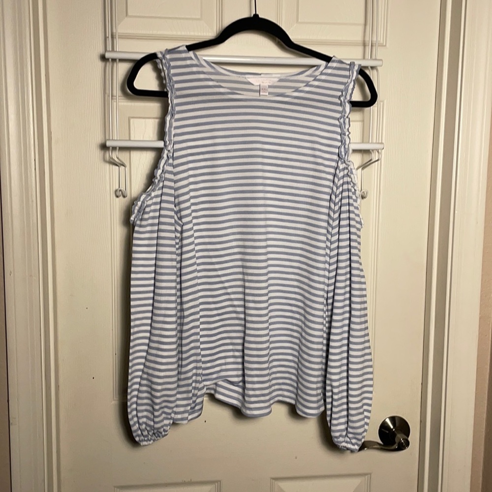 Lauren Conrad blue & white stripe off shoulder top - size XXL